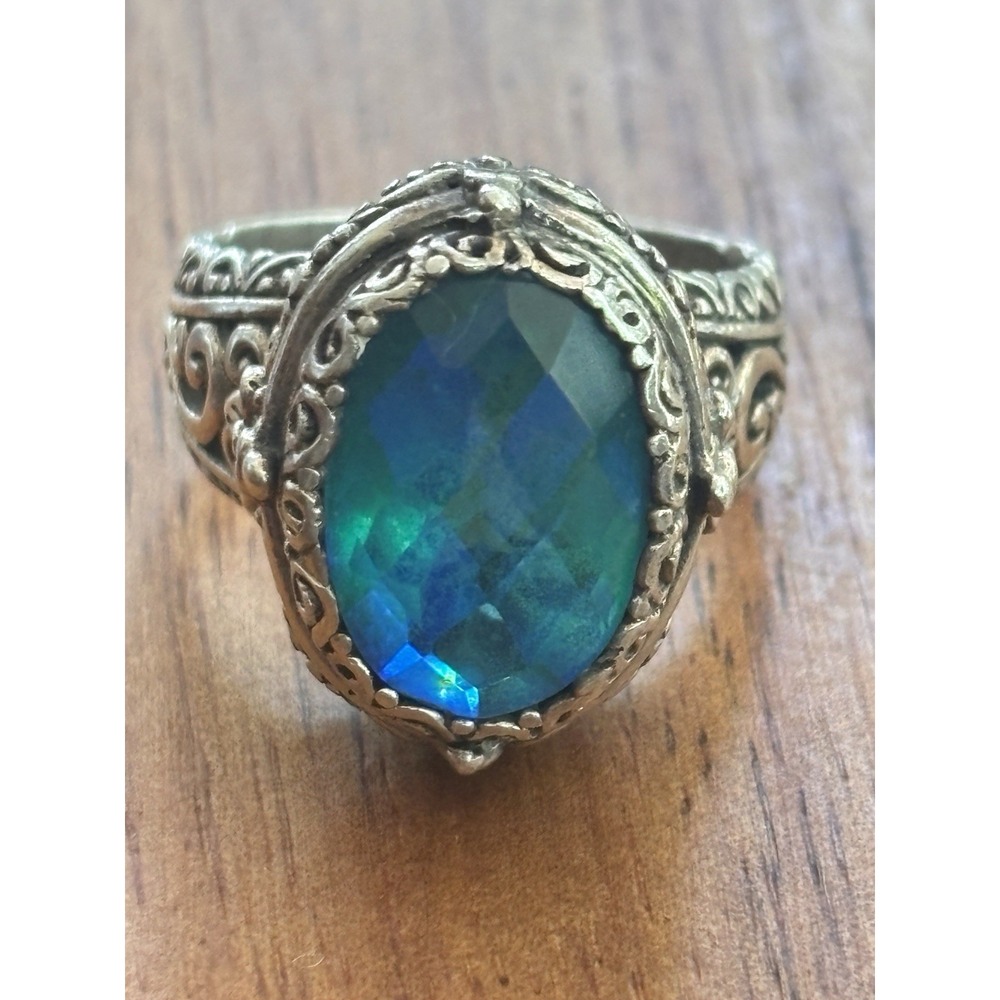 Vintage Sarda 925 Sterling Silver Filigree Oval Mystic Quartz Size 7